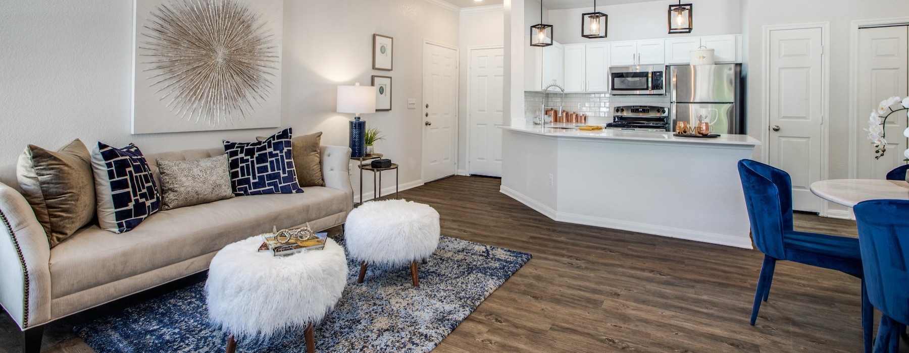 a living room with a couch and a table